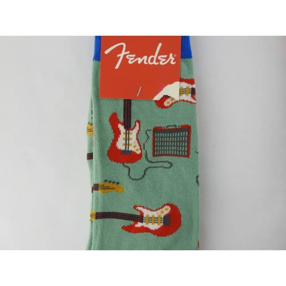 2 New Fender Guitar Pattern Crew Socks One Size Music Novelty Rock Lover Gift - Picture 3 of 4